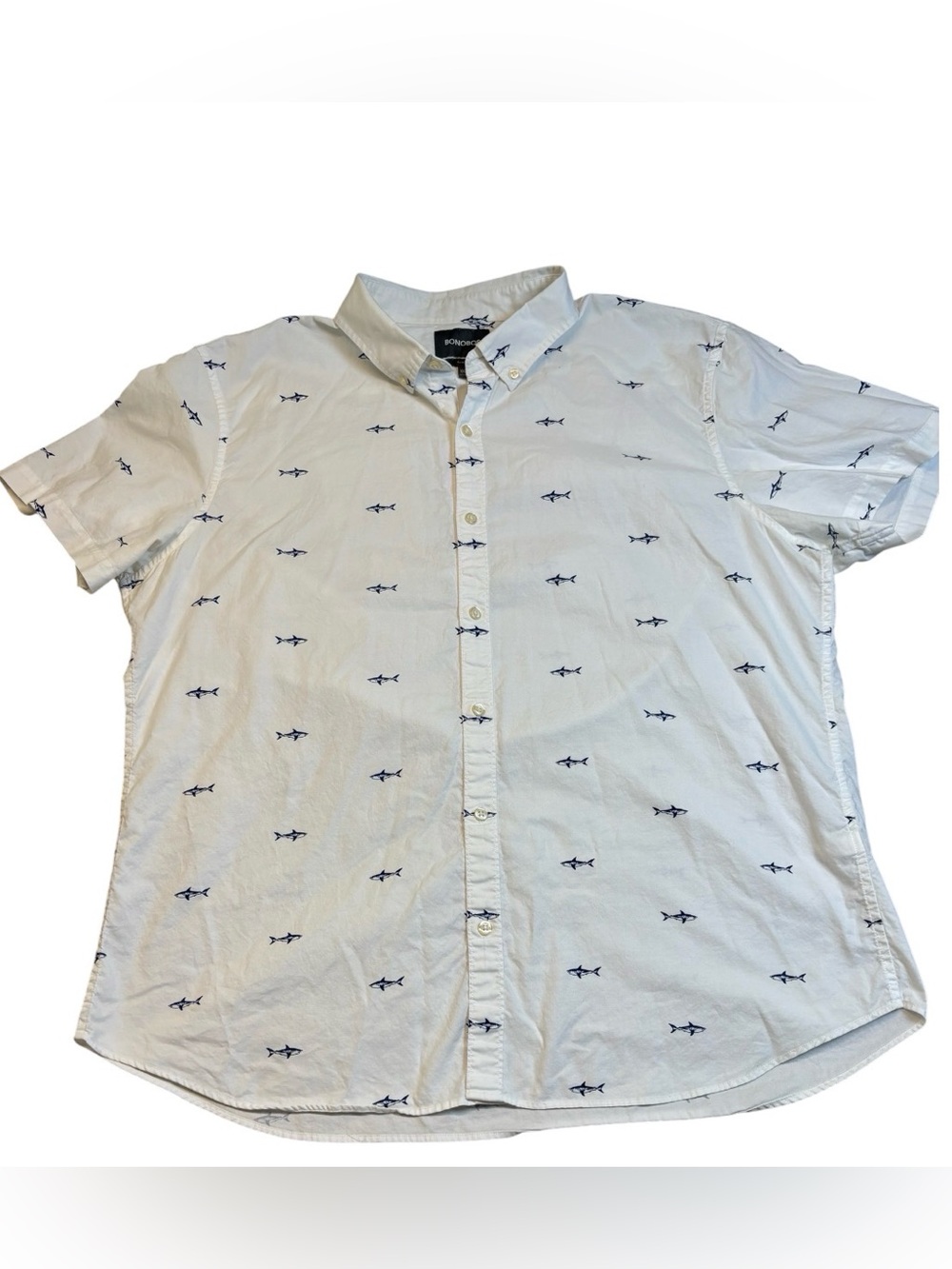 Bonobos Riviera Shark Print Short Sleeve Shirt XXL Slim Fit EUC Coastal Novelty